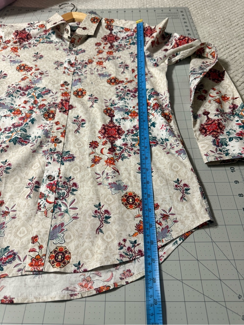 Paisley & Gray Cream Shirt with Red, Teal & Orange Floral Men’s Slim Shirt 0154 - Picture 15 of 16